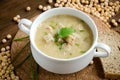 White plate pea soup greenery Royalty Free Stock Photo
