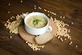 White plate pea soup round board Royalty Free Stock Photo