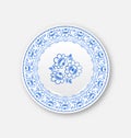 White plate with russian ornament in gzhel style Royalty Free Stock Photo