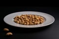 White plate with salty dry peanuts food. Generate ai Royalty Free Stock Photo