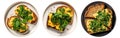 white plate of Scrambled Eggs & Mustard Greens on Toast bread, top view Royalty Free Stock Photo