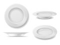 White plate set. Dish empty plates top and side view, realistic clean round bowl, kitchenware for home restaurant or cafe, close Royalty Free Stock Photo