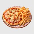 Delicious Pizza And Fries On A Plate - Photorealistic Tumblewave Design