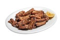 White plate with Spare ribs and lemon Isolated Royalty Free Stock Photo