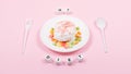 White plate with spoon, fork and Donut decorated icing and sprinkles. Unhealthy Junk Food. Dieting, Healthy Eating, Lifestyle.