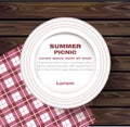 White plate on wooden table Summer picnic concept Vector