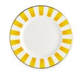 White plate with yellow rim, isolated on white background with clipping path, Top view