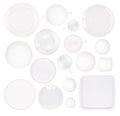 White plates, bowls, cups and mugs isolated on white background Royalty Free Stock Photo