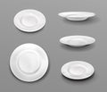 White plates, realistic 3d ceramic dishes top view Royalty Free Stock Photo