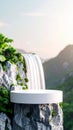White Platform On Rocky Waterfall In Mountain Nature Royalty Free Stock Photo