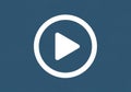 White play button icon centered on a solid dark blue background. The play symbol, a right-facing Royalty Free Stock Photo