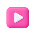White play button on pink square button. Multimedia, video content, streaming platforms, user interfaces and entertainment Royalty Free Stock Photo