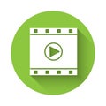 White Play Video icon isolated with long shadow. Film strip sign. Green circle button. Vector Illustration Royalty Free Stock Photo