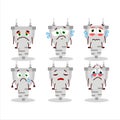 White plug cartoon character with sad expression