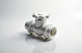 White plumbing valve on reflective surface with minimalist background and soft light Royalty Free Stock Photo