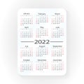 White pocket vector calendar 2022 year. Minimal business simple clean design. Classic grid, week starts from monday