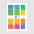 White pocket vector calendar 2022 year. Minimal business simple clean design. Classic grid, week starts from sunday