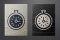 White Pocket watch icon isolated on crumpled paper background. Paper art style. Vector Royalty Free Stock Photo