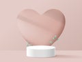 White podium with the Heart wall. Valentines day. Minimal design. 3d vector illustration