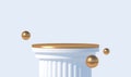 White podium like a classic column for product presentation. Podium stage with golden platform and spheres. Minimal scene Royalty Free Stock Photo
