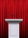 White podium over red curtain background