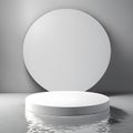 White podium with a round shape, set on the reflective water surface Royalty Free Stock Photo