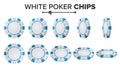 White Poker Chips Vector. 3D Set. Plastic Round Poker Chips Sign On White. Flip Different Angles. Jackpot