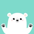 White polar bear holding hands paw print. Cute cartoon funny kawaii baby character. Merry Christmas Greeting Card. Flat design. Royalty Free Stock Photo