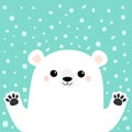 White polar bear holding hands paw print. Cute cartoon funny kawaii baby character. Merry Christmas Greeting Card. Flat design. Royalty Free Stock Photo