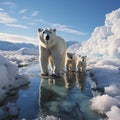 White polar bear among snow and ice. A family of northern bears, they are also called oshkuy, nanuk or umka Royalty Free Stock Photo