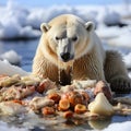 White polar bear among snow and ice. A family of northern bears, they are also called oshkuy, nanuk or umka Royalty Free Stock Photo