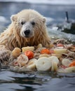 White polar bear among snow and ice. A family of northern bears, they are also called oshkuy, nanuk or umka Royalty Free Stock Photo