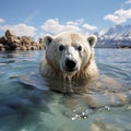 White polar bear among snow and ice. A family of northern bears, they are also called oshkuy, nanuk or umka Royalty Free Stock Photo