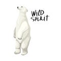 White polar bear stands on its hind legs. Lettering text - Wild Soul. Vector isolated character and inscription. Royalty Free Stock Photo