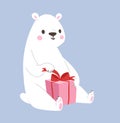 White polar bear vector animal and gift box cute beauty character funny style pose celebrate Christmas Xmas or Birthday