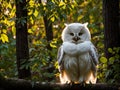 A white polar owl in the forest on a branch. Royalty Free Stock Photo