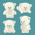 White polar smiling happy open minded bear set cartoon vector art illustration set on blue background