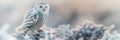 white polar snowy owl in snow on tree in winter forest in nature Royalty Free Stock Photo