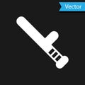 White Police rubber baton icon isolated on black background. Rubber truncheon. Police Bat. Police equipment. Vector