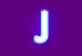 White polished neon light blue glow alphabet - letter J isolated on purple, 3D illustration of symbols Royalty Free Stock Photo