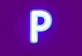 White glossy neon light blue glow alphabet - letter P isolated on purple background, 3D illustration of symbols Royalty Free Stock Photo