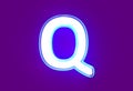 White polished neon light blue glow font - letter Q isolated on purple background, 3D illustration of symbols Royalty Free Stock Photo