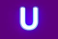 White polished neon light blue glow alphabet - letter U isolated on purple, 3D illustration of symbols Royalty Free Stock Photo