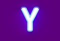 White polished neon light blue glow font - letter Y isolated on purple, 3D illustration of symbols Royalty Free Stock Photo