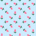 White polka dots on light blue background flower pink tulips sea Royalty Free Stock Photo