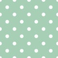 White polka dots on mint green background retro seamless vector pattern