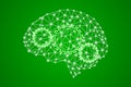 White polygonal plexus human brain with green gears
