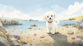 Charming Bichon Frise Puppy Illustration On Nunavut\'s Rocky Shore