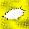 White pop art style explosion over yellow dotted background