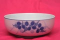A white porcelain bowl with blue leaves printings Royalty Free Stock Photo